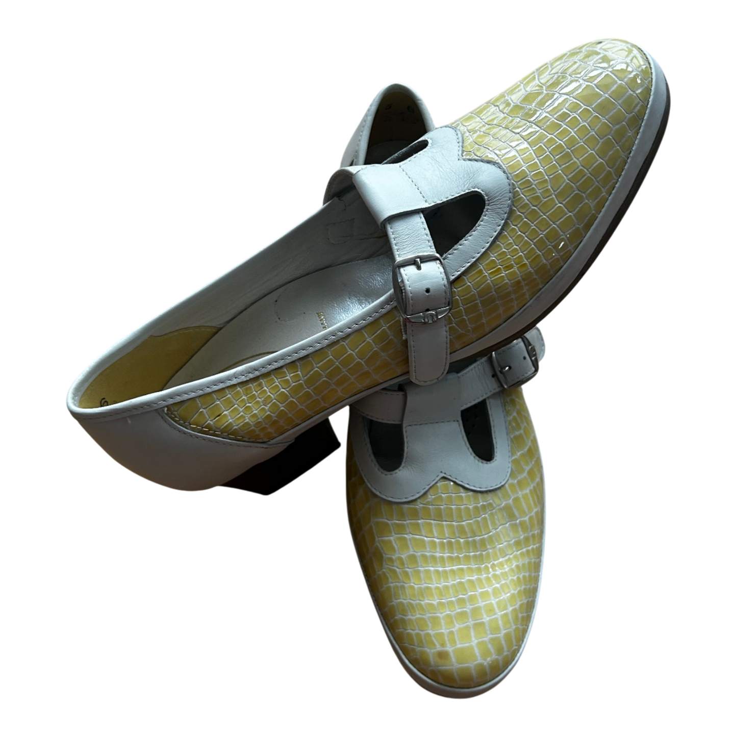 Meisl Comfort Halbschuhe Damen Leder Vintage Made in Germany Gr 38 Gelb Weiß