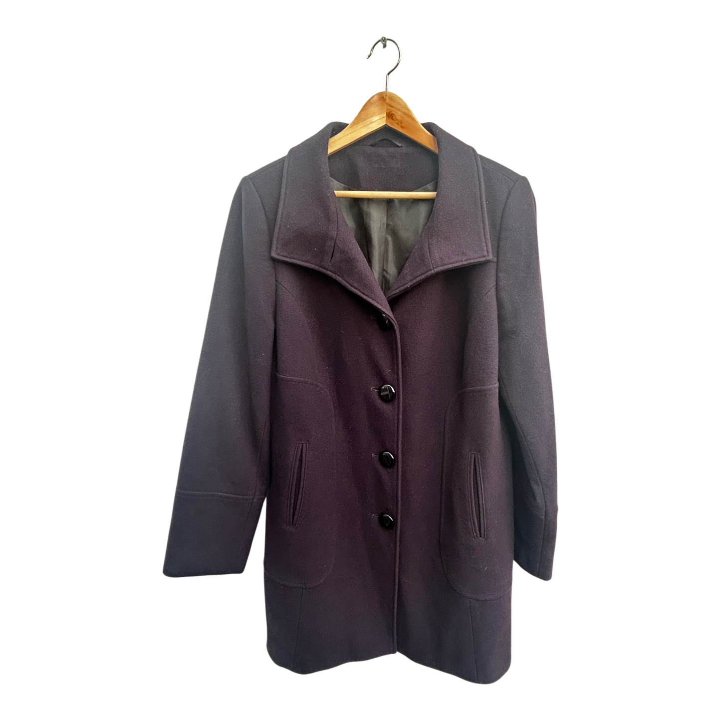 Damen Mantel Gr 42 Dunkelviolett Elegant Wollmantel Aubergine Herbst Winter