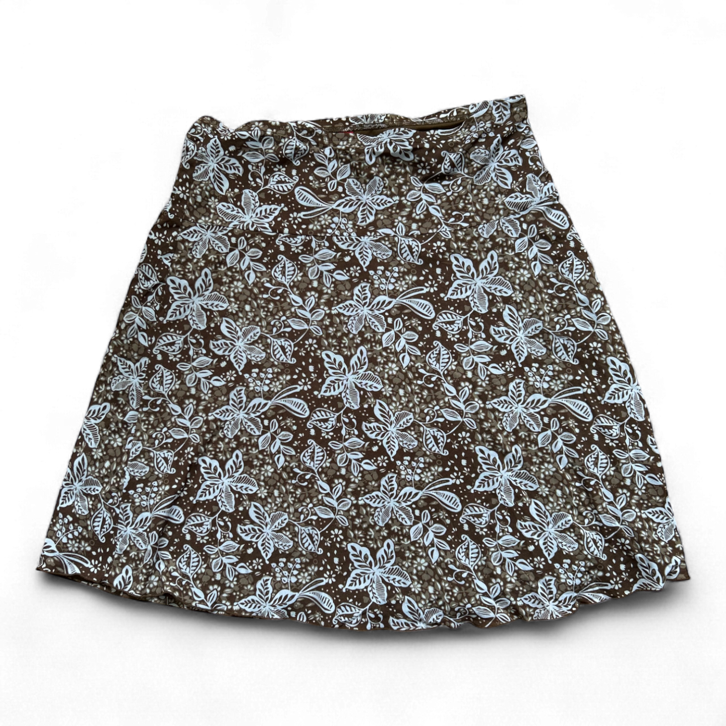 Esprit Damen Rock XL Braun Weiß Floral Gummibund Sommerrock Knielang
