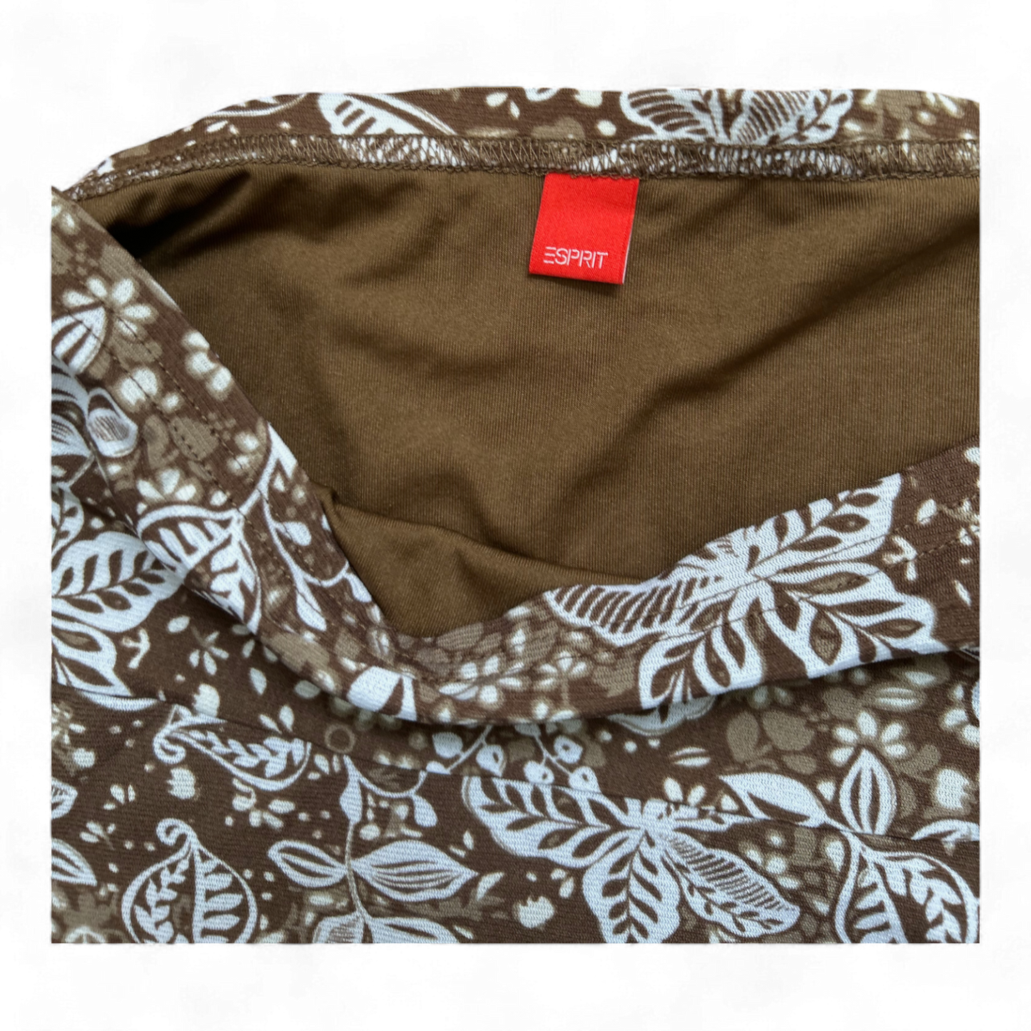 Esprit Damen Rock XL Braun Weiß Floral Gummibund Sommerrock Knielang