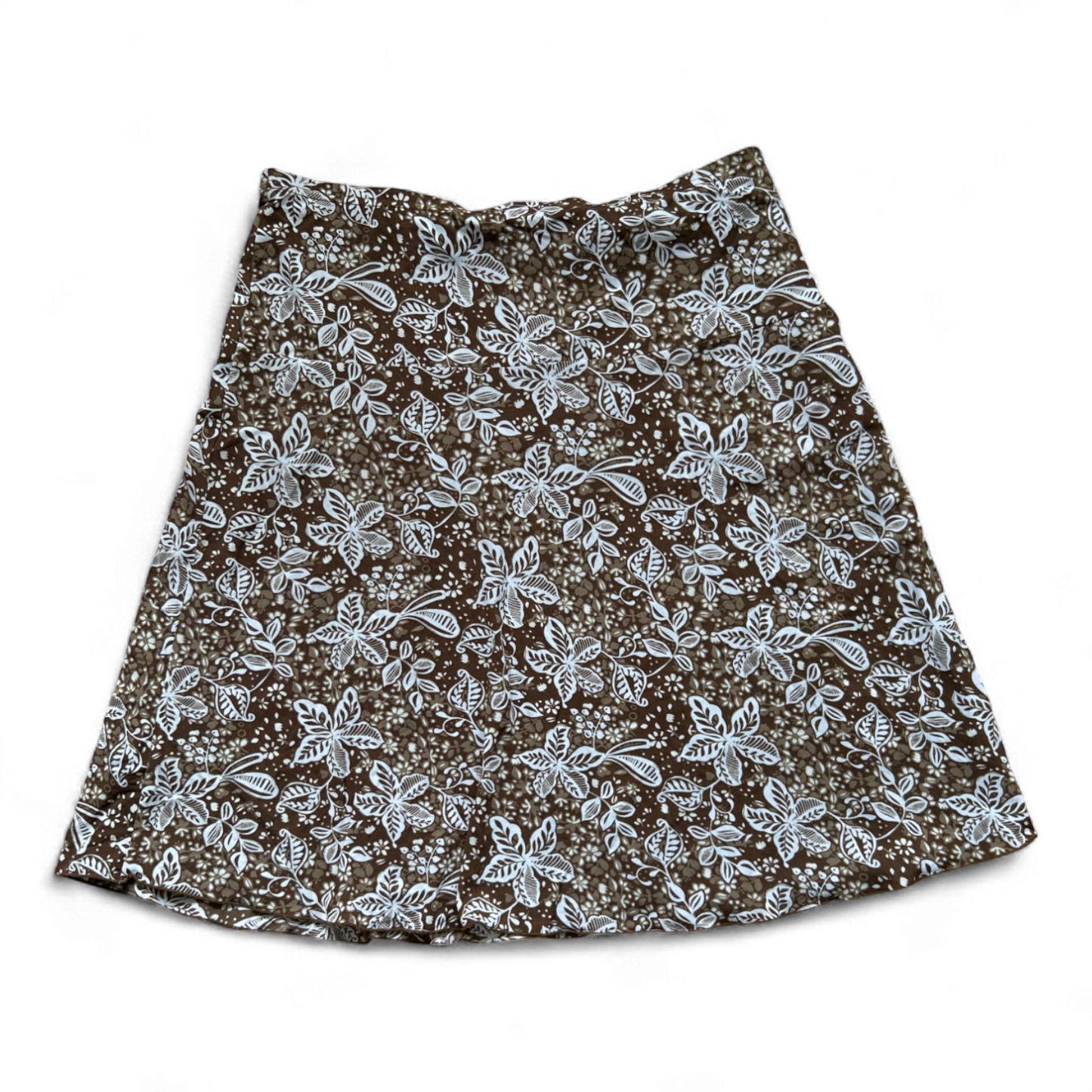 Esprit Damen Rock XL Braun Weiß Floral Gummibund Sommerrock Knielang