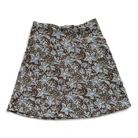 Esprit Damen Rock XL Braun Weiß Floral Gummibund Sommerrock Knielang