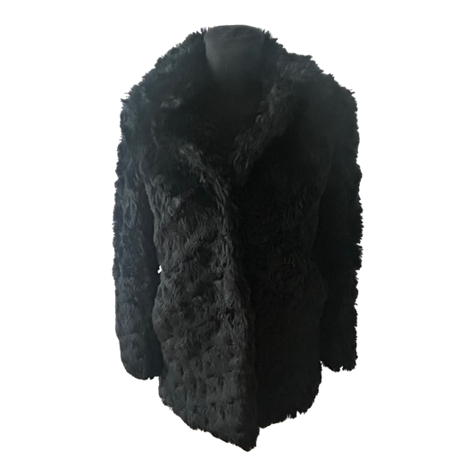 Mango Suit Damen Mantel Gr XS Schwarz Kunstpelz Flauschig Elegant Warm Mit Futter