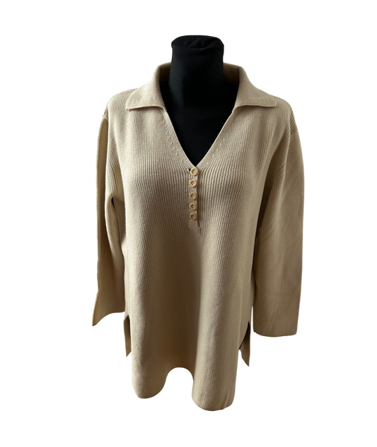 Escada Pullover Damen Feinstrick Merino Schurwolle Gr 44 Beige Elegant