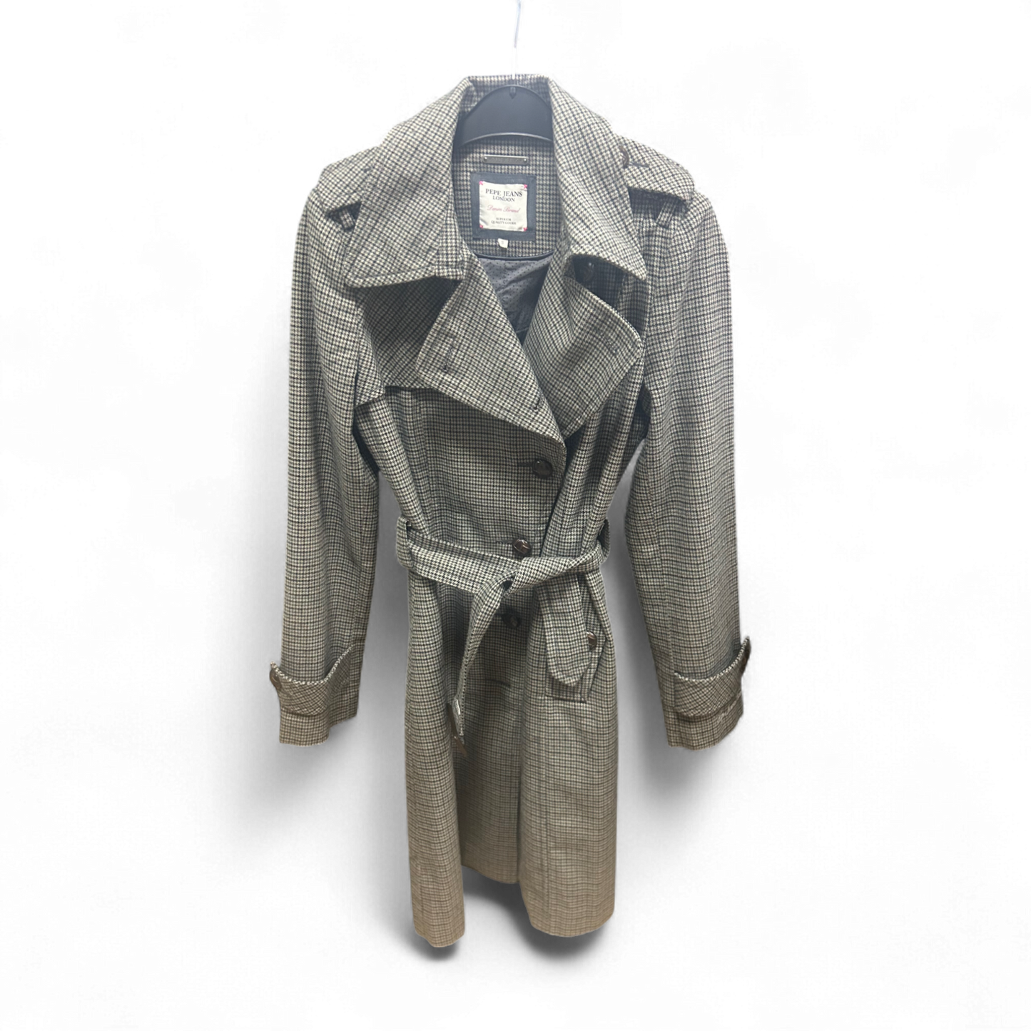 Pepe Jeans Trenchcoat Gr S Hahnentritt Baumwolle Gürtel Vintage 98 cm