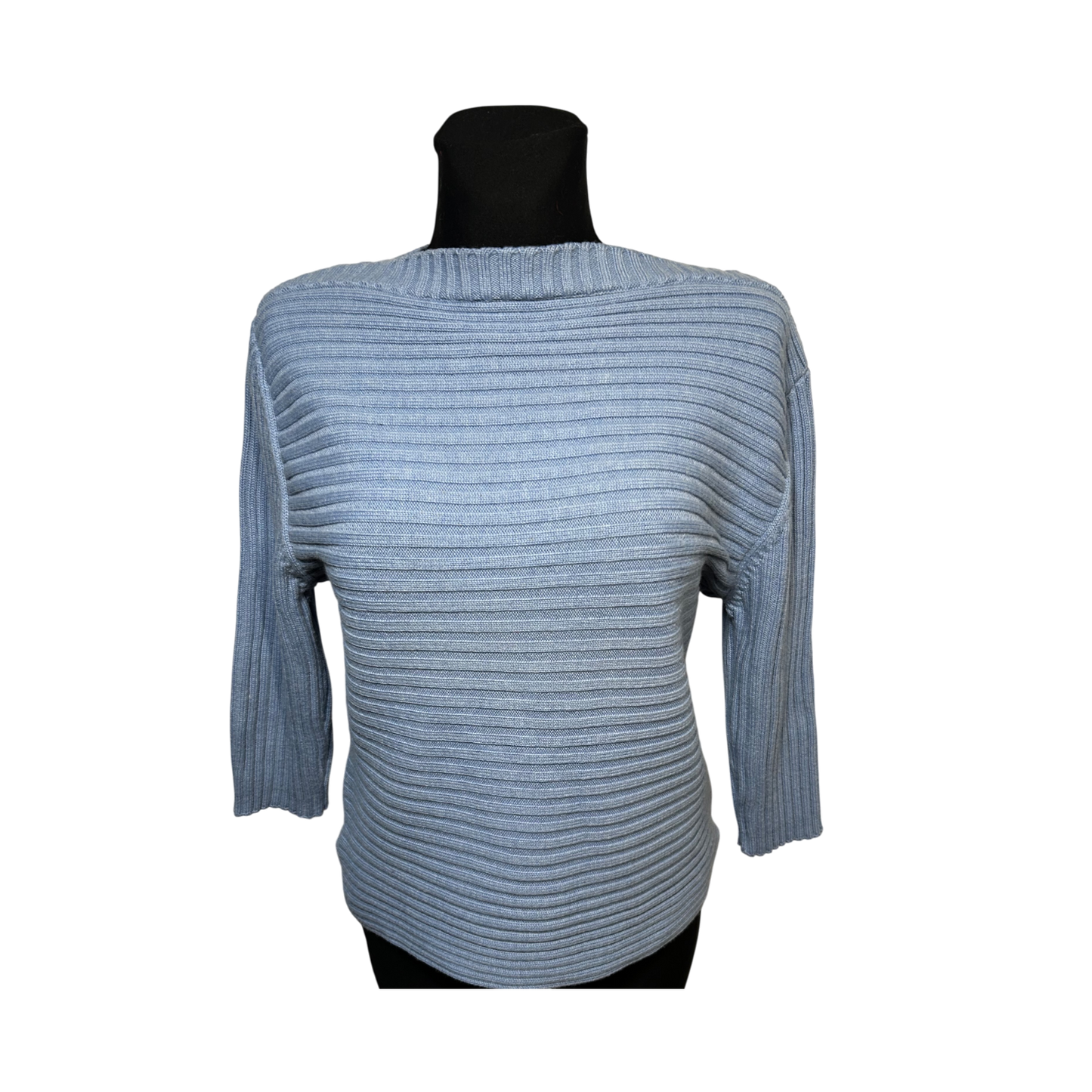 Olsen Pullover Damen Strick Gr 44 Hellblau Rippen Baumwollmix Stretch Uni