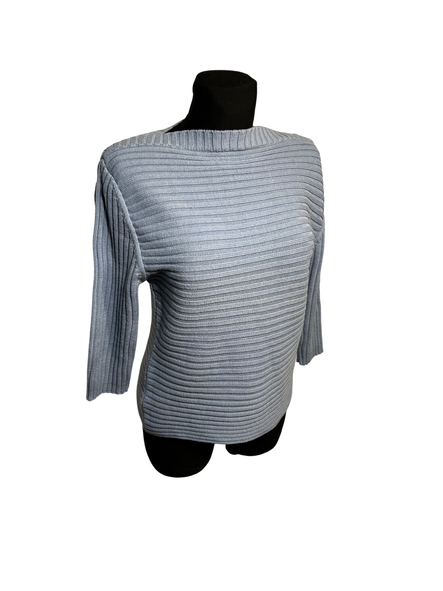 Olsen Pullover Damen Strick Gr 44 Hellblau Rippen Baumwollmix Stretch Uni