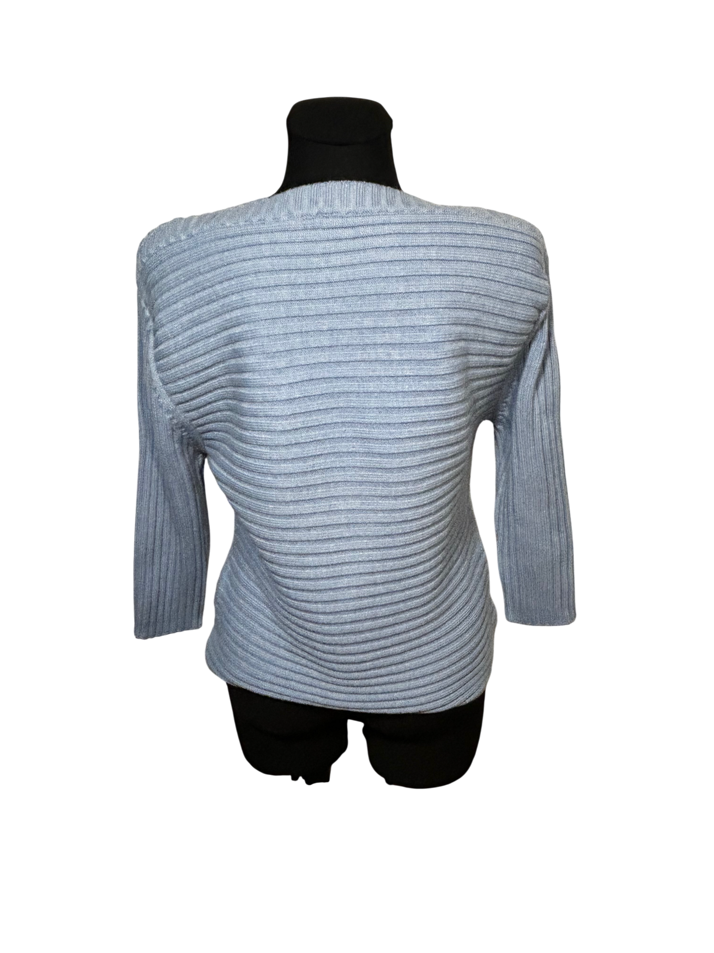 Olsen Pullover Damen Strick Gr 44 Hellblau Rippen Baumwollmix Stretch Uni