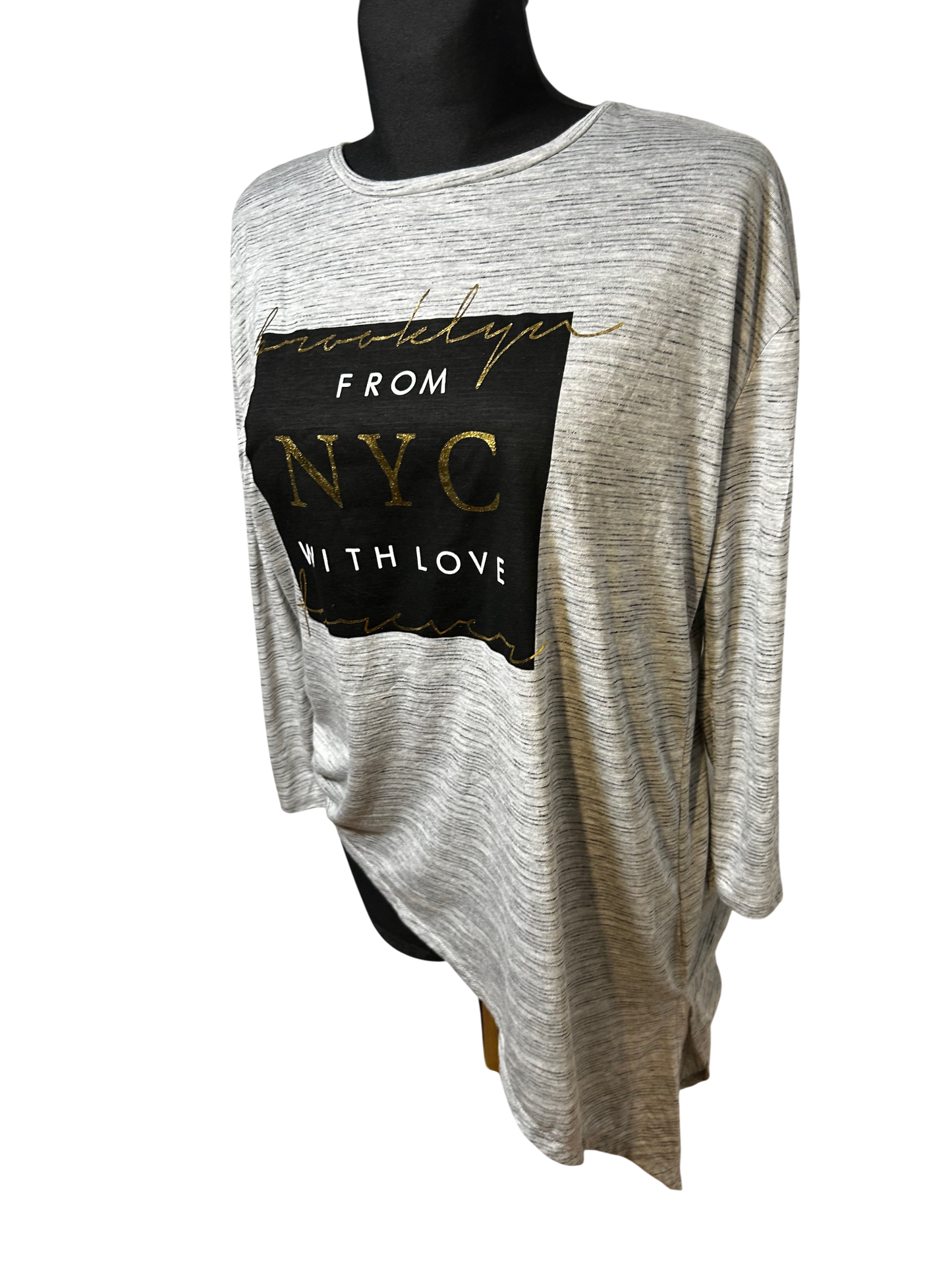 Atmosphere Shirt Damen Gr 42 3/4-Arm Asymmetrisch Grau NYC Print Elegant Casual