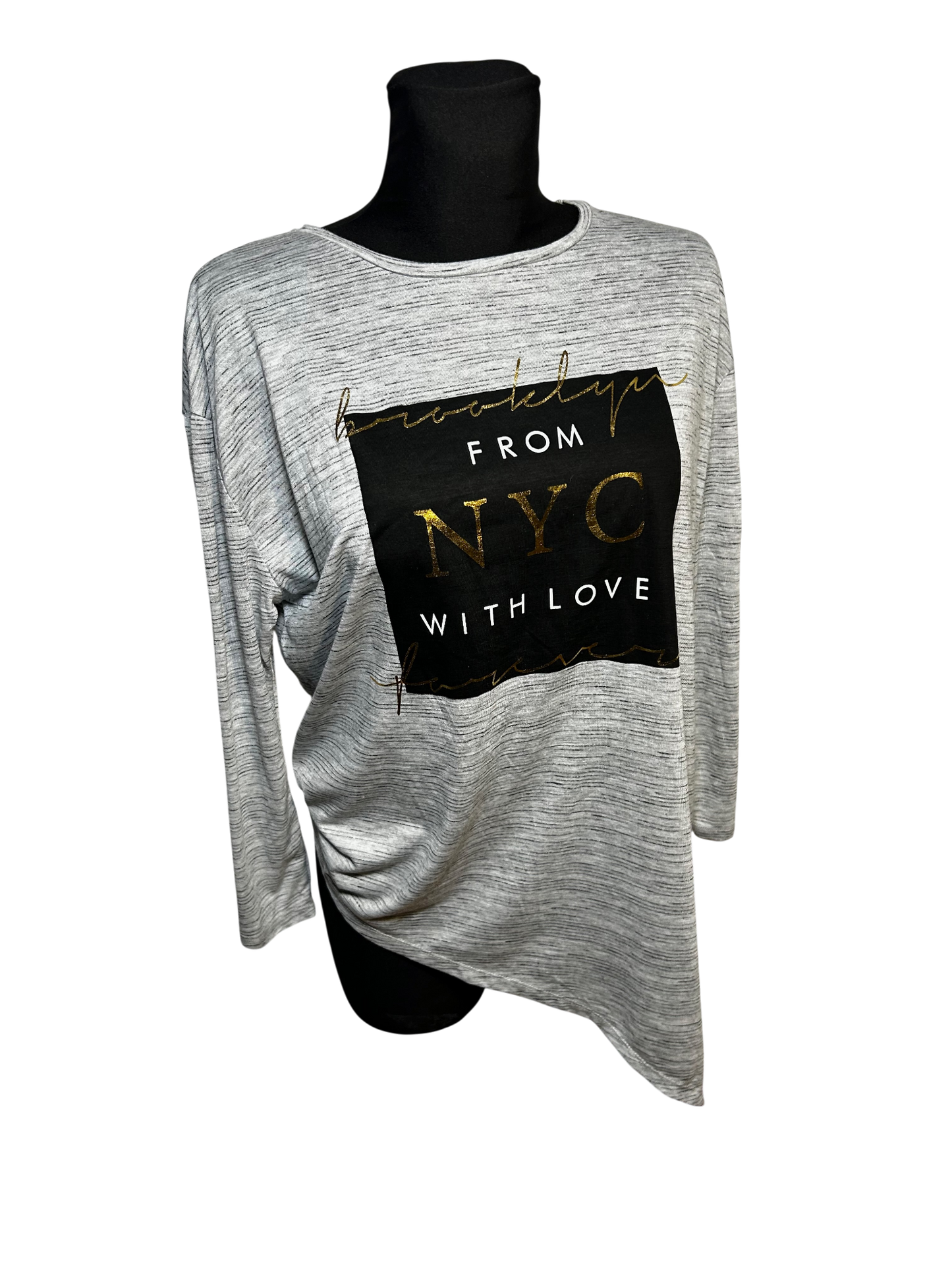 Atmosphere Shirt Damen Gr 42 3/4-Arm Asymmetrisch Grau NYC Print Elegant Casual