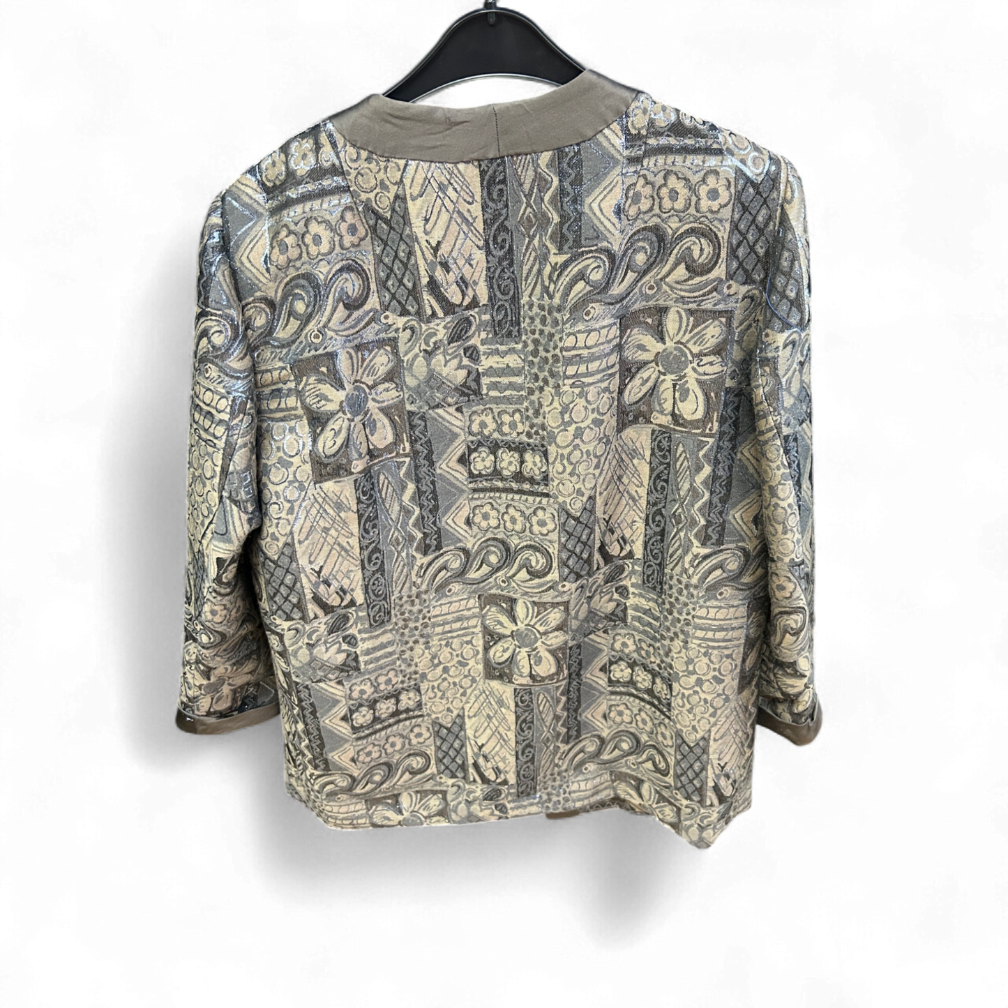 Vintage Longblazer Größe XL Braun Beige Silber Muster Elegant Damen