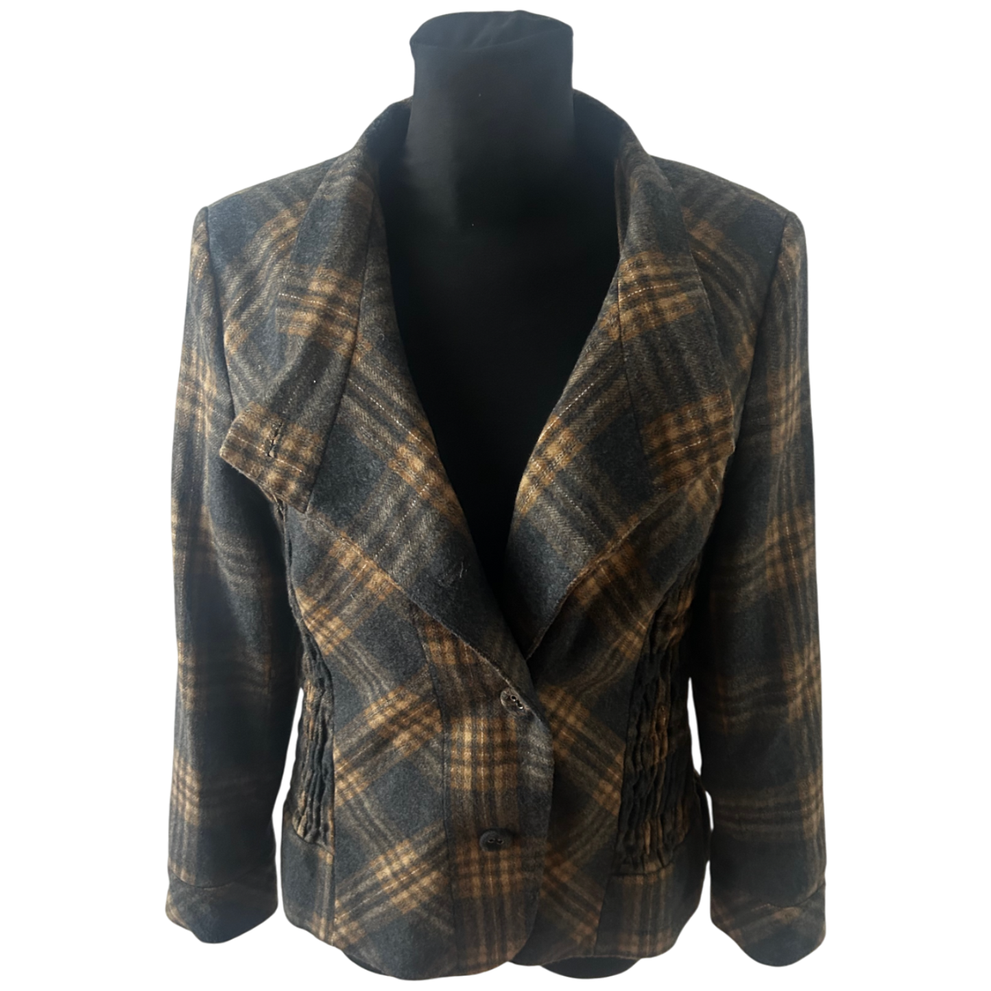 Himmelblau Jacke Damen Gr 42 Kariert Warm Muster Wolle Elegant Klassisch