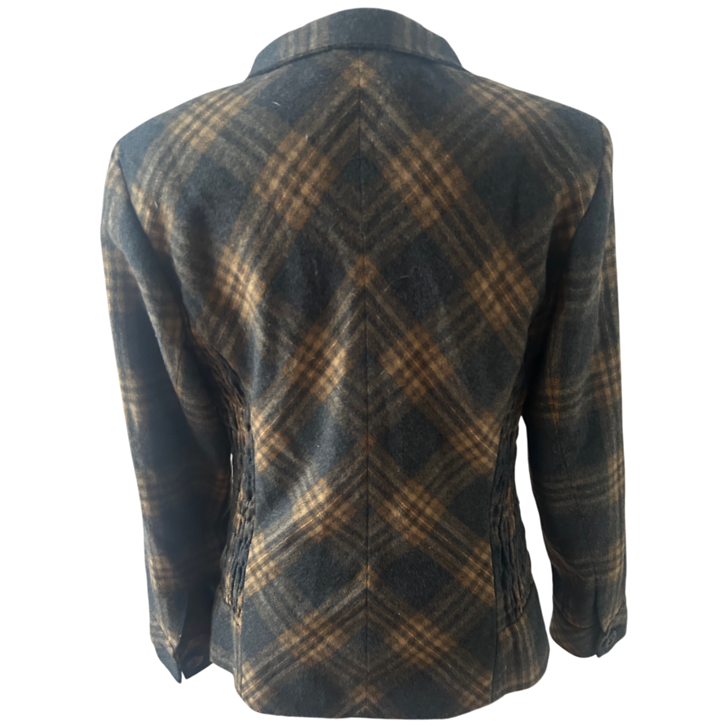 Himmelblau Jacke Damen Gr 42 Kariert Warm Muster Wolle Elegant Klassisch