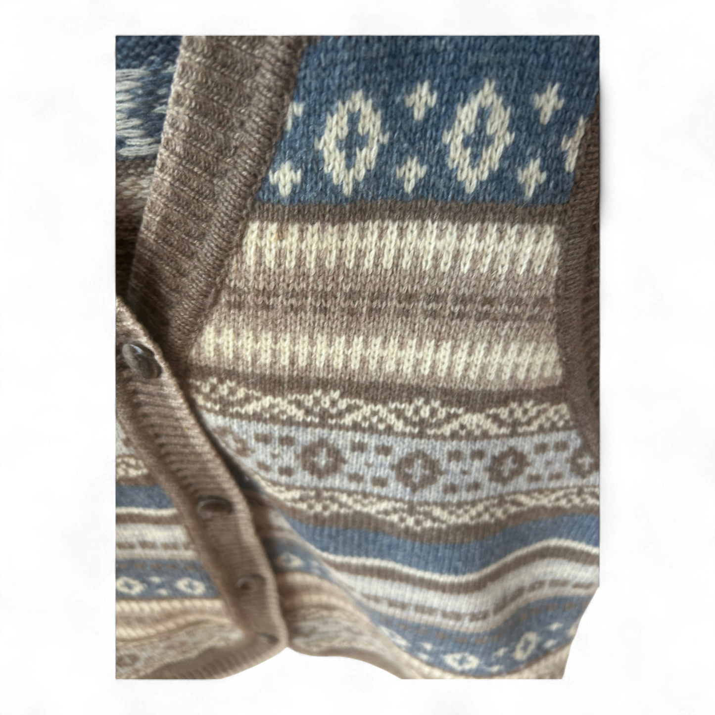 MEXX Pullunder Braun Blau Gr S Fair Isle Muster Wolle Nylon Retro Stil