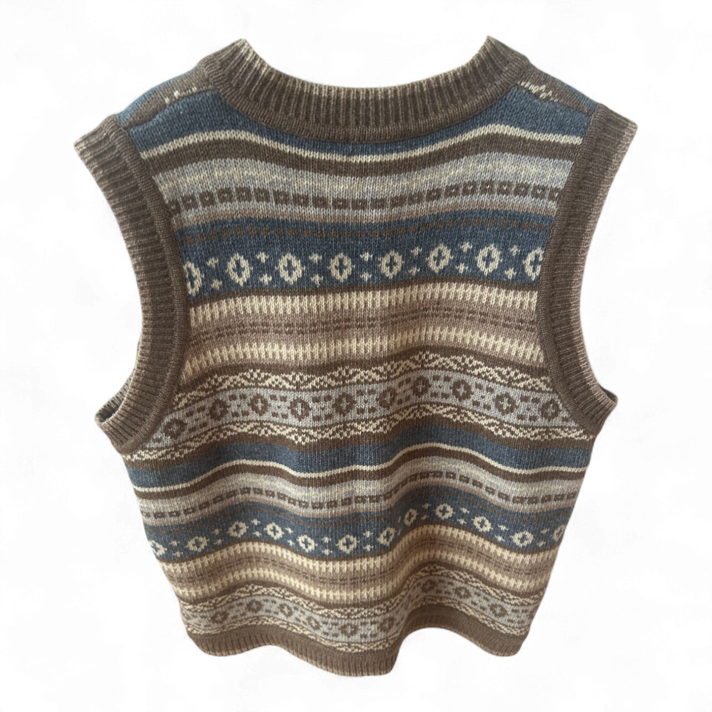 MEXX Pullunder Braun Blau Gr S Fair Isle Muster Wolle Nylon Retro Stil