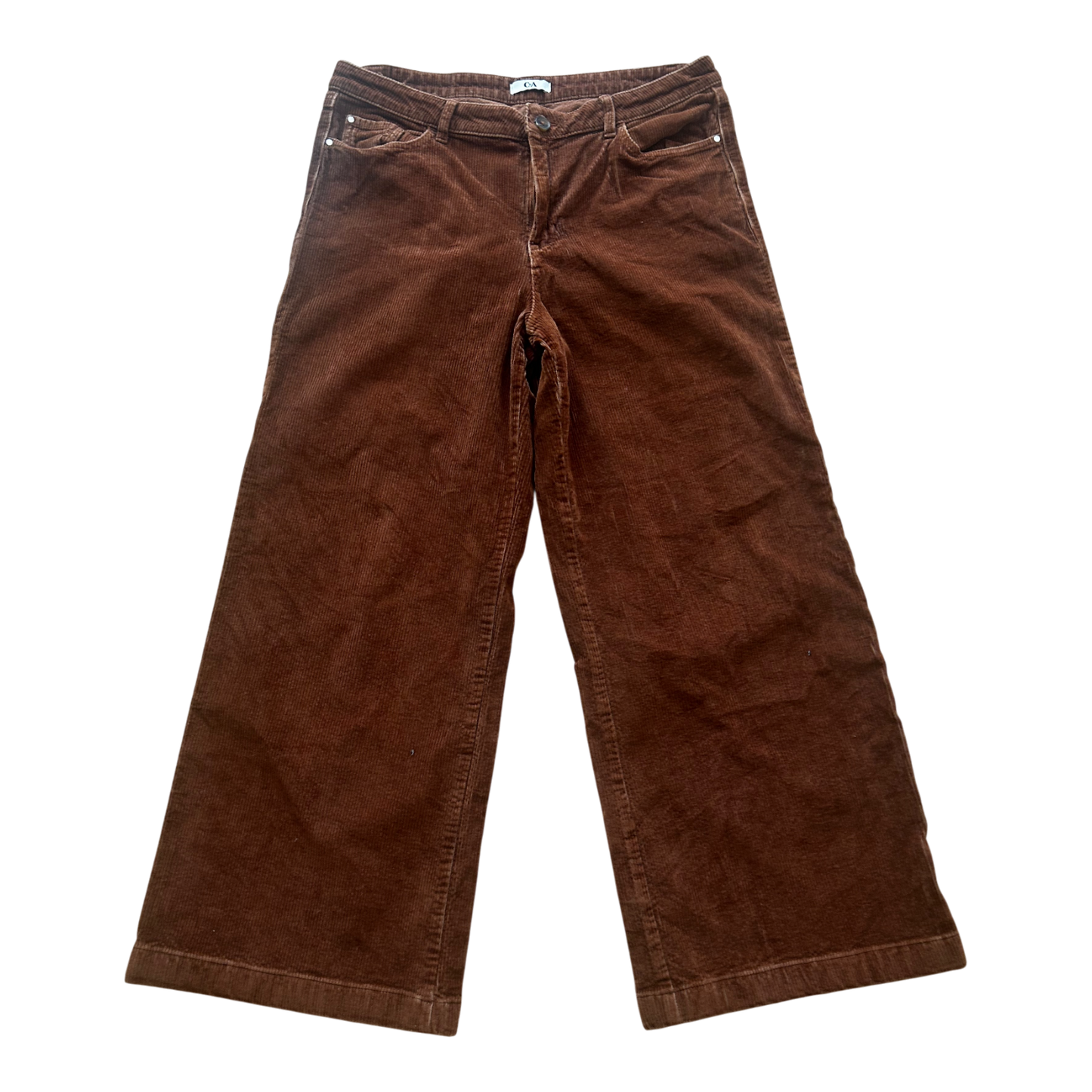C&A Damen Cordhose Gr 42 Braun Weit Ausgestellt Kurze Länge Baumwolle Elegant
