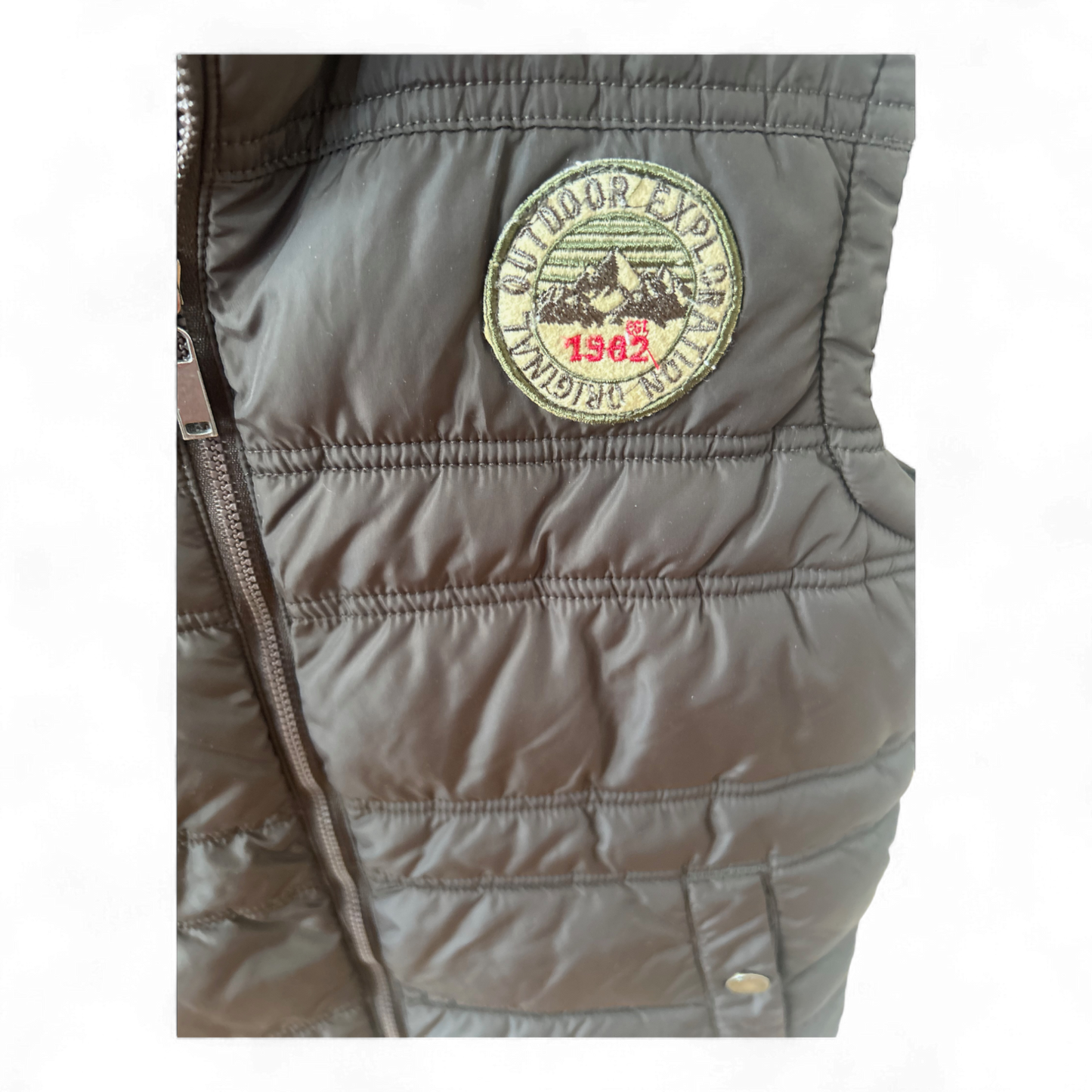 Pocopiano Weste Braun Gr 140 Stepp Outdoor Look Badge Reißverschluss Kinder