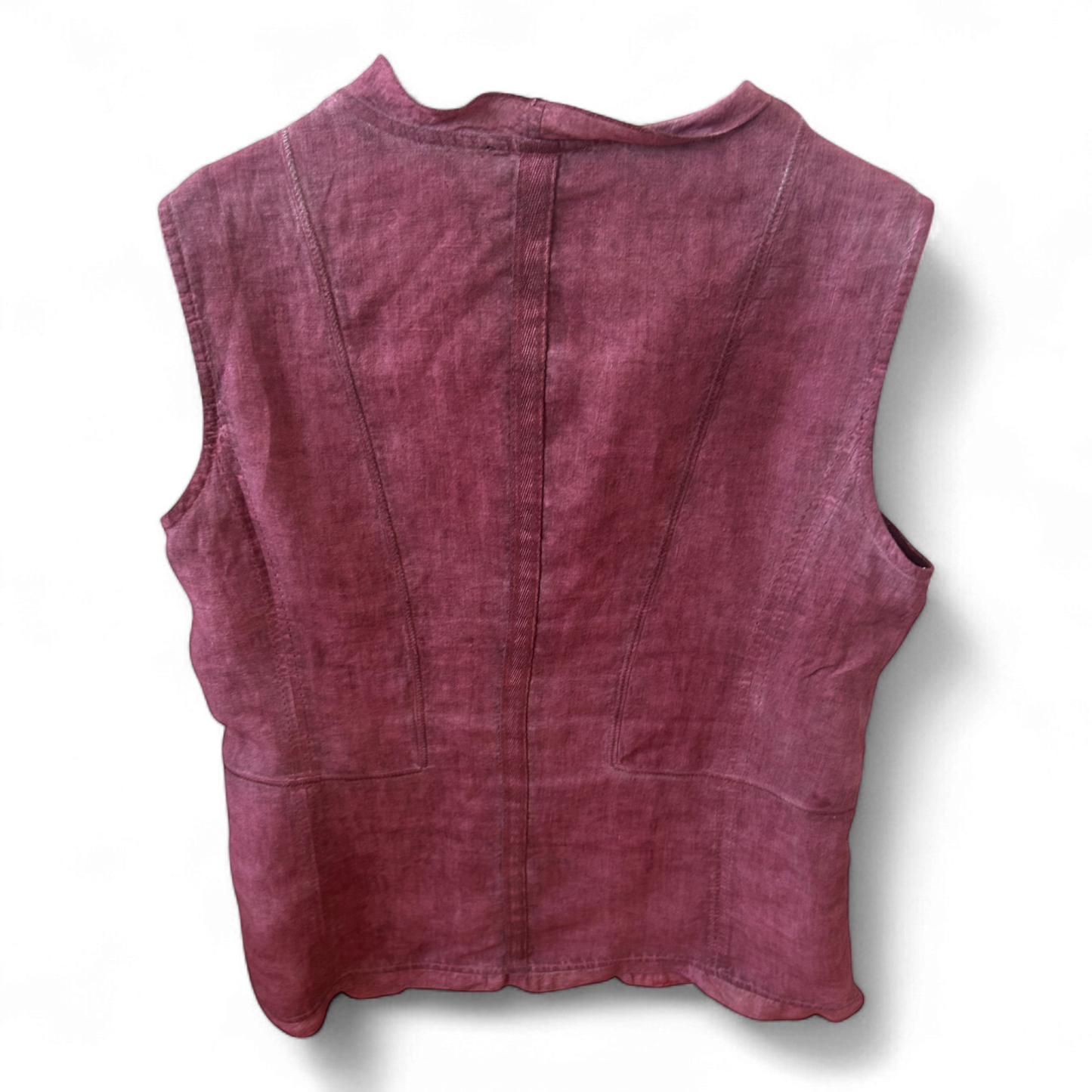 Biba Weste Leinen Gr 40 Bordeaux Nachträglich Gefärbt Zip Taschen Sommerlook