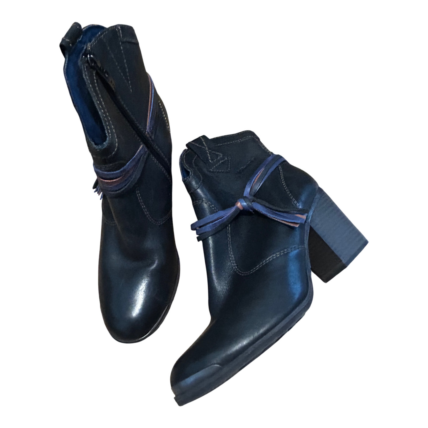 Tamaris Stiefeletten Damen Schuhe Gr 40 Schwarz Leder Blockabsatz Reißverschluss