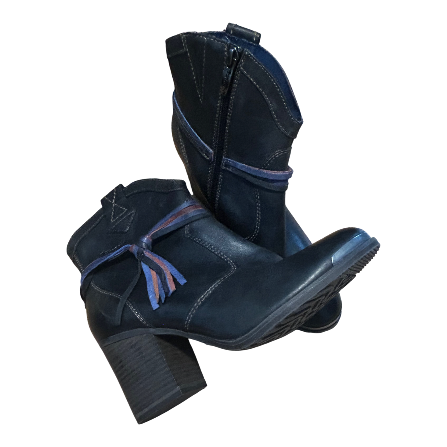 Tamaris Stiefeletten Damen Schuhe Gr 40 Schwarz Leder Blockabsatz Reißverschluss