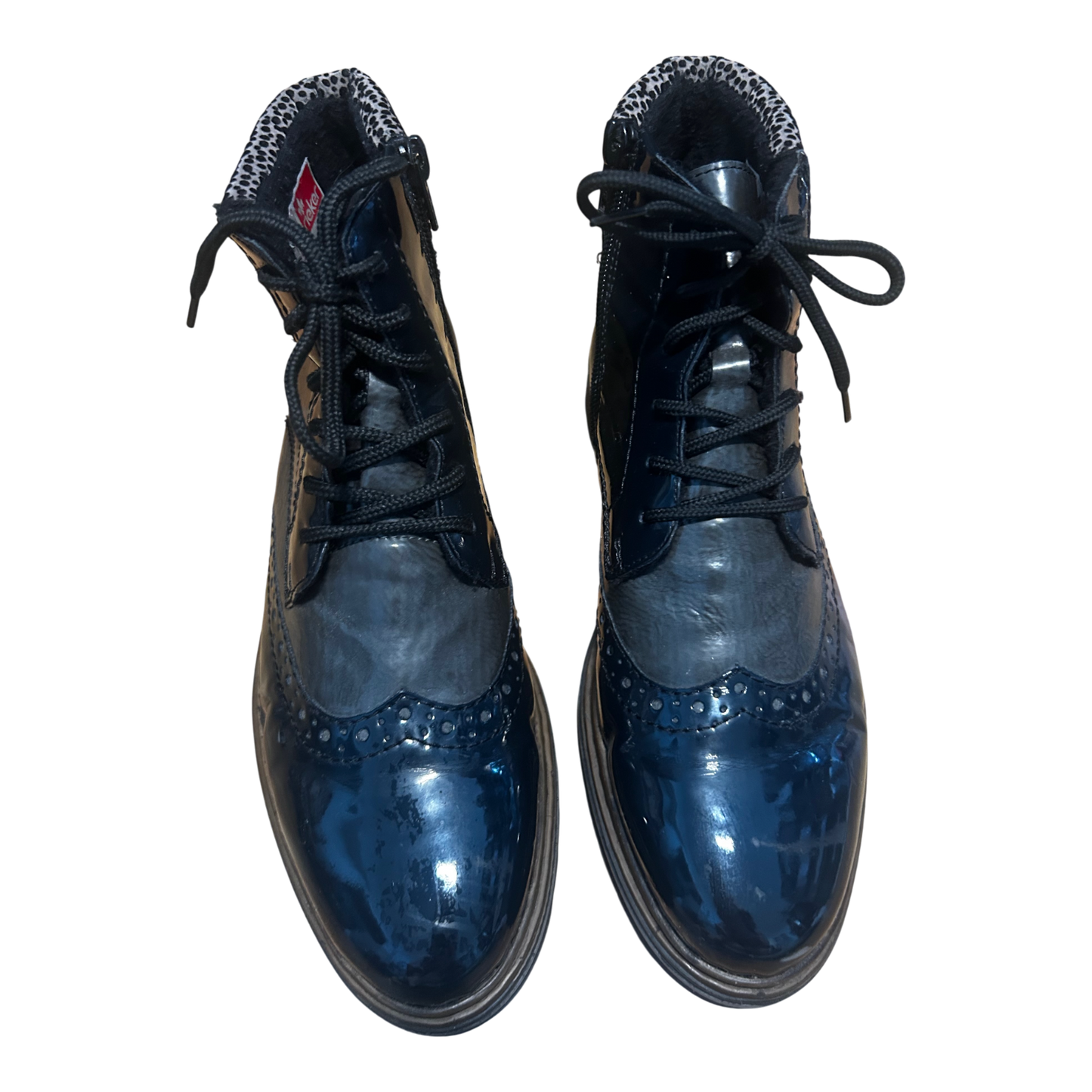 Rieker Damen Stiefeletten Gr 40 Dunkelblau Kunstleder Warm Gefüttert Profilsohle