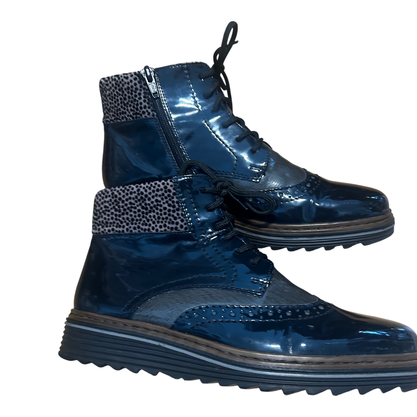 Rieker Damen Stiefeletten Gr 40 Dunkelblau Kunstleder Warm Gefüttert Profilsohle