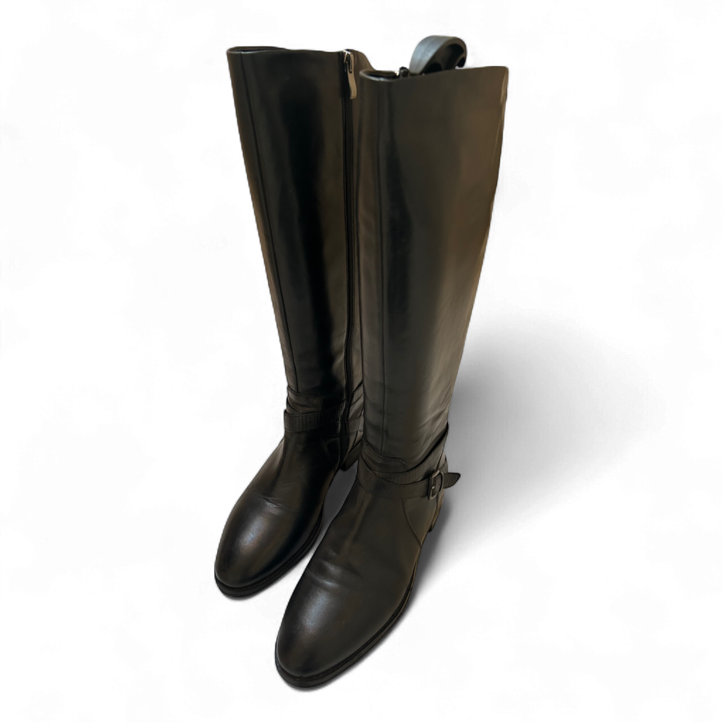 Tizian Lederstiefel Schwarz Gr 40 Reitstil Echtleder Schnalle Reißverschluss Top
