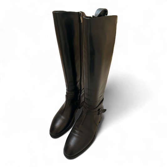 Tizian Lederstiefel Schwarz Gr 40 Reitstil Echtleder Schnalle Reißverschluss Top