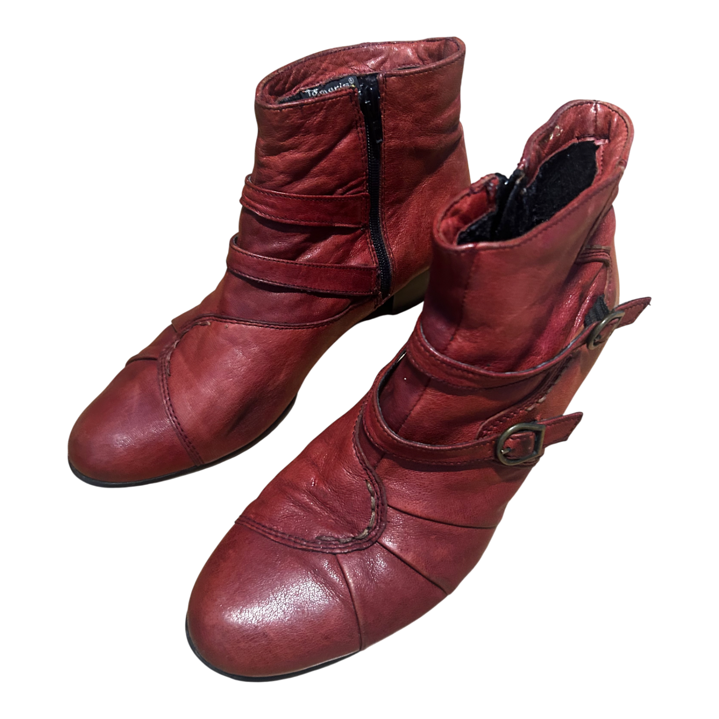 Tamaris Stiefeletten Rot Damen Schuhe Gr 40 Echtleder Blockabsatz Reißverschluss