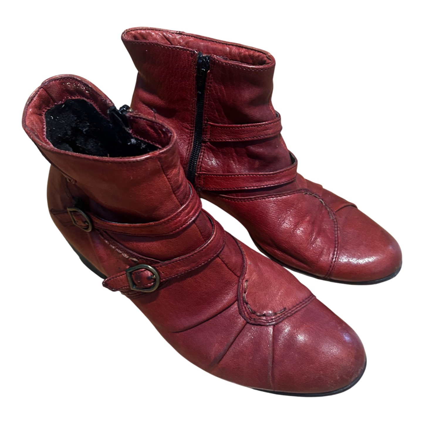 Tamaris Stiefeletten Rot Damen Schuhe Gr 40 Echtleder Blockabsatz Reißverschluss