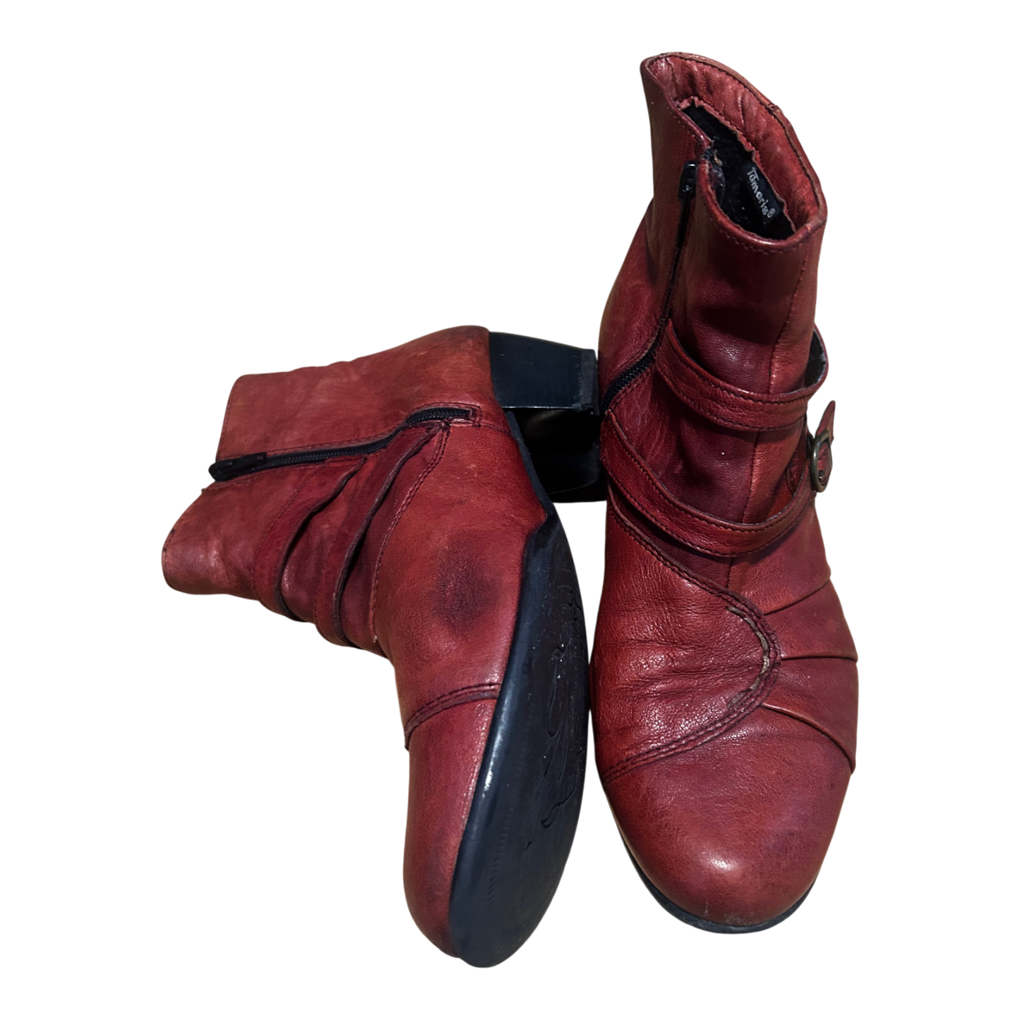 Tamaris Stiefeletten Rot Damen Schuhe Gr 40 Echtleder Blockabsatz Reißverschluss