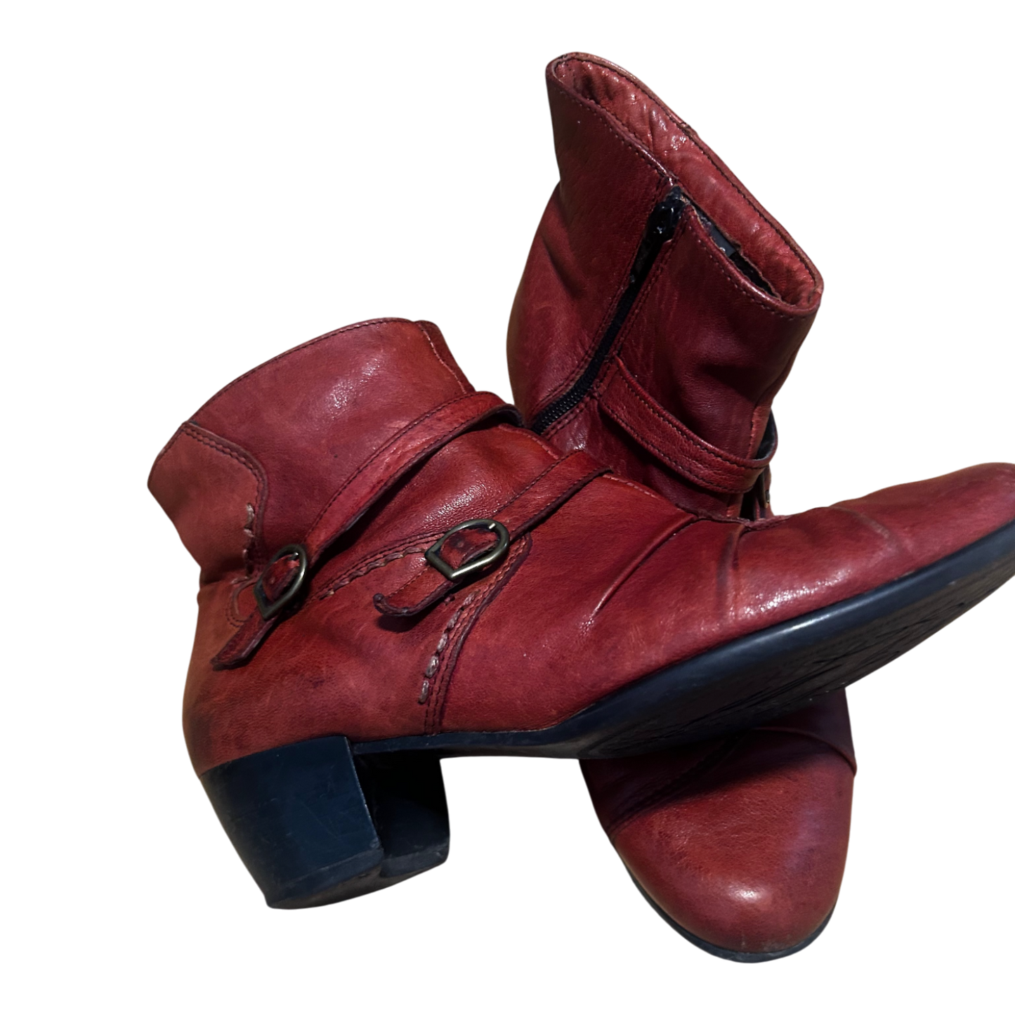 Tamaris Stiefeletten Rot Damen Schuhe Gr 40 Echtleder Blockabsatz Reißverschluss