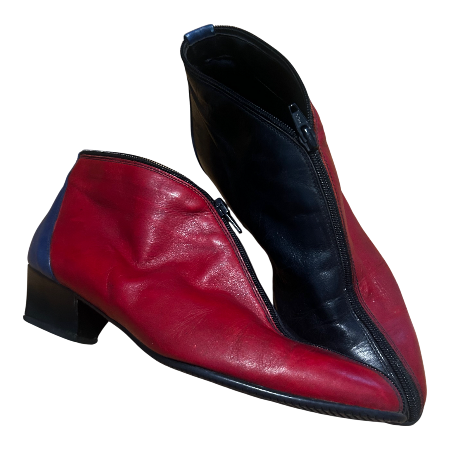 Damen Stiefeletten Schuhe Gr 39 Echtleder Schwarz Rot Blau Reißverschluss Italy