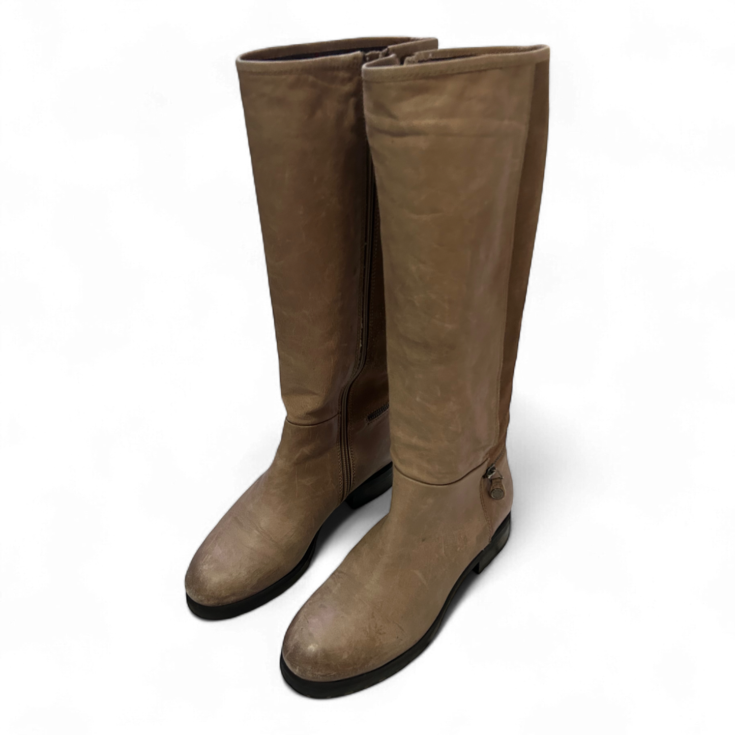 Geox Lederstiefel Braun Gr 37 Echtleder Reitstil Seitlicher Reißverschluss