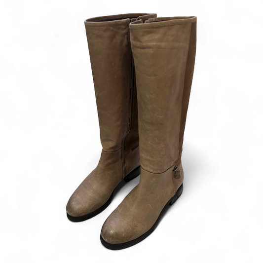 Geox Lederstiefel Braun Gr 37 Echtleder Reitstil Seitlicher Reißverschluss