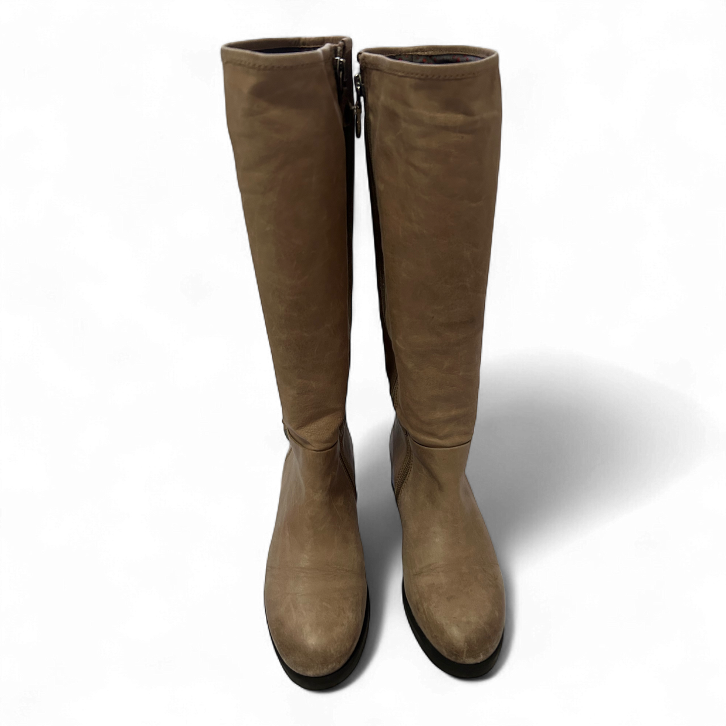 Geox Lederstiefel Braun Gr 37 Echtleder Reitstil Seitlicher Reißverschluss