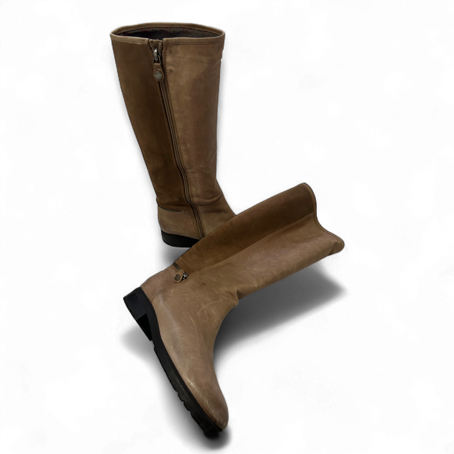 Geox Lederstiefel Braun Gr 37 Echtleder Reitstil Seitlicher Reißverschluss