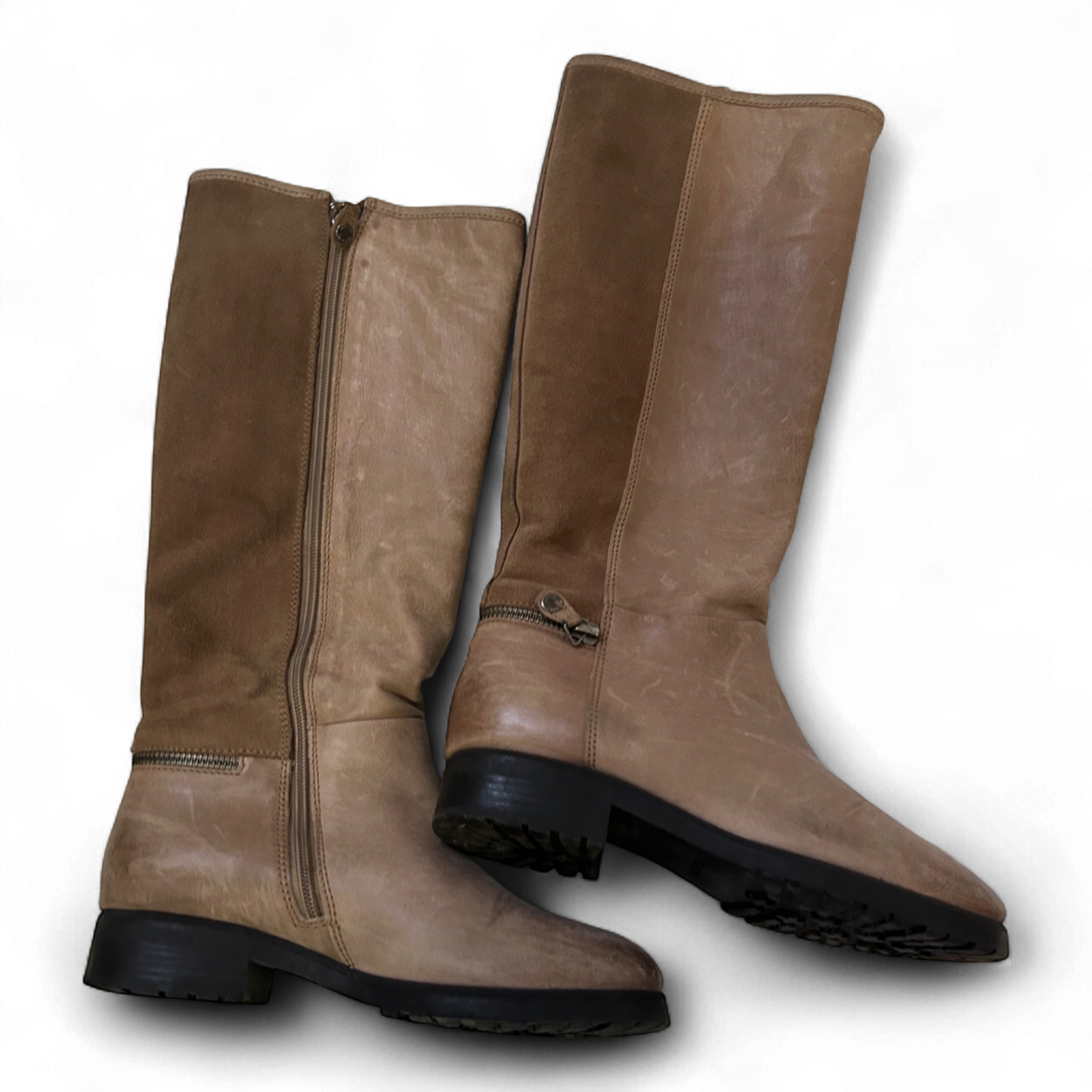 Geox Lederstiefel Braun Gr 37 Echtleder Reitstil Seitlicher Reißverschluss