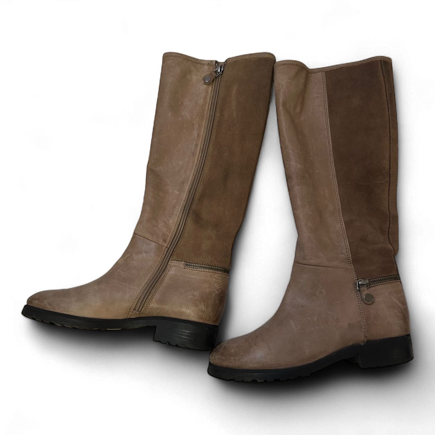 Geox Lederstiefel Braun Gr 37 Echtleder Reitstil Seitlicher Reißverschluss