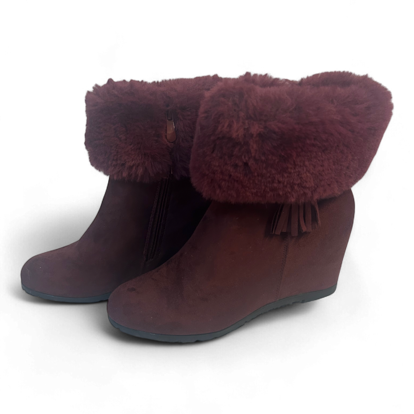 Bello Star Stiefeletten Gr 41 Bordeaux Keilabsatz Kunstfell Winter Warm Gefüttert