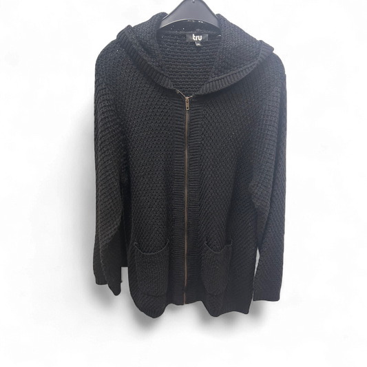 TRU Strickjacke Schwarz Gr XXL Kapuze Reißverschluss Taschen Dick Polyacryl