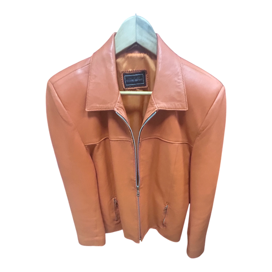 Giorgio Armani Lederjacke Orange Gr 42 Reißverschluss Echtleder Satinfutter Elegant