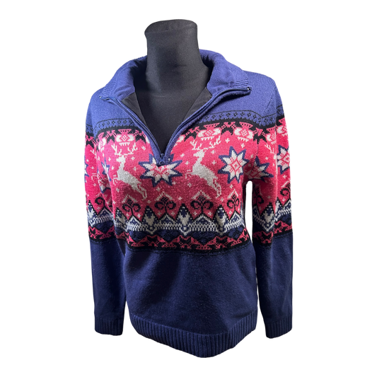 Crivit Sports Troyer Damen Pullover Gr S Lila Pink Norweger Muster Outdoor