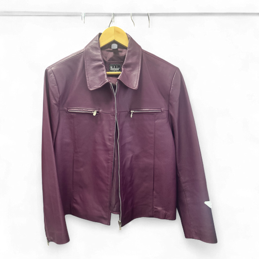 Woodpecker Lederjacke Lila Gr 44 Reißverschluss Echtleder Reißverschlusstaschen Kragen