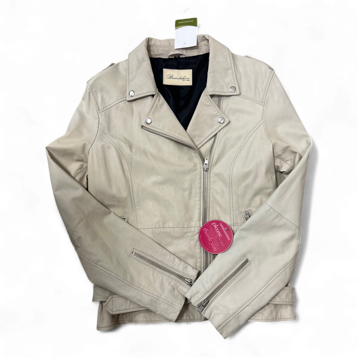 Brandalism Lederjacke Creme Gr 44 Ziegennappa Neu Gürtel Schulterriegel Bikerjacke