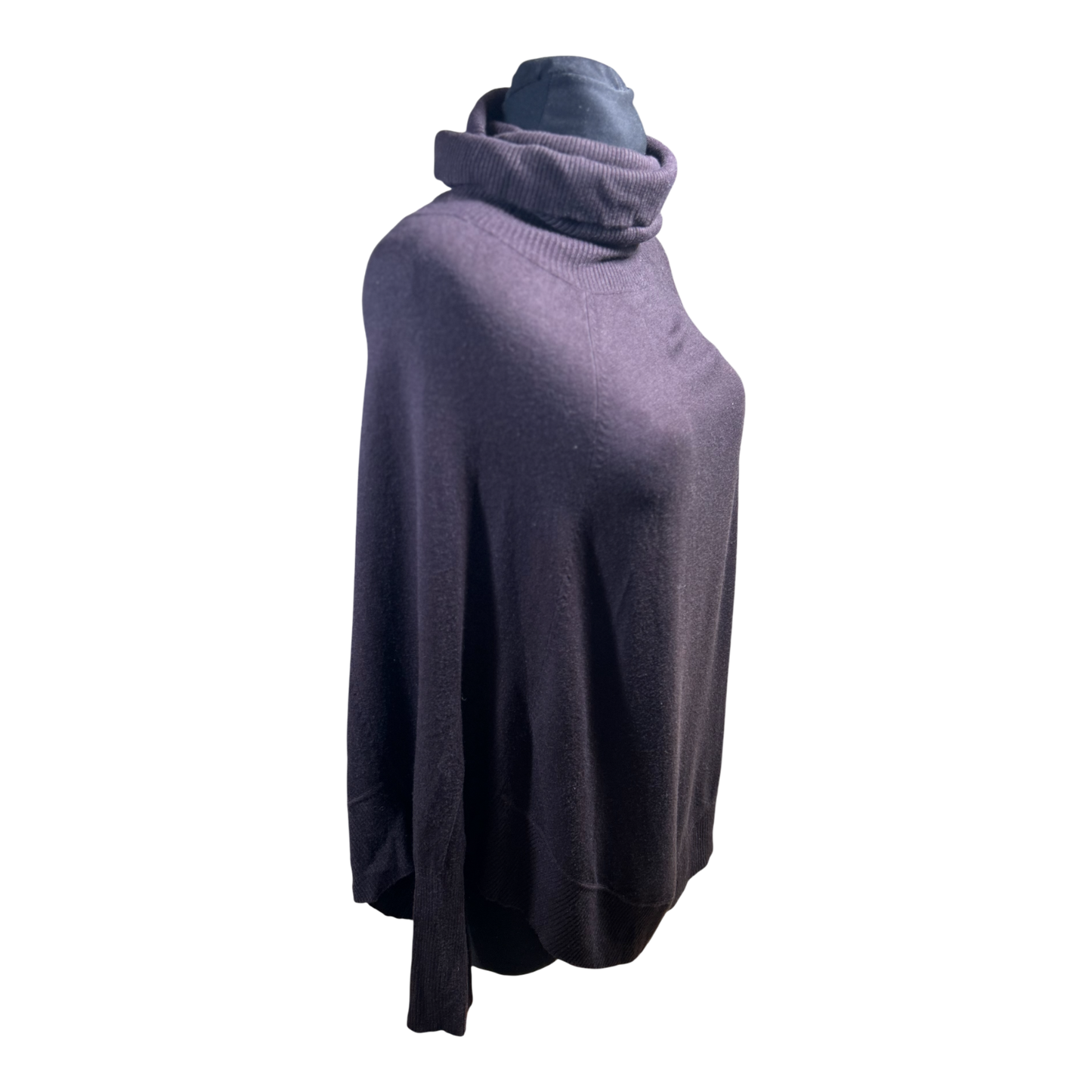 Poncho Damen Rollkragen Dunkelbraun Größe L Cashmere Merinowolle Oversize Elegant