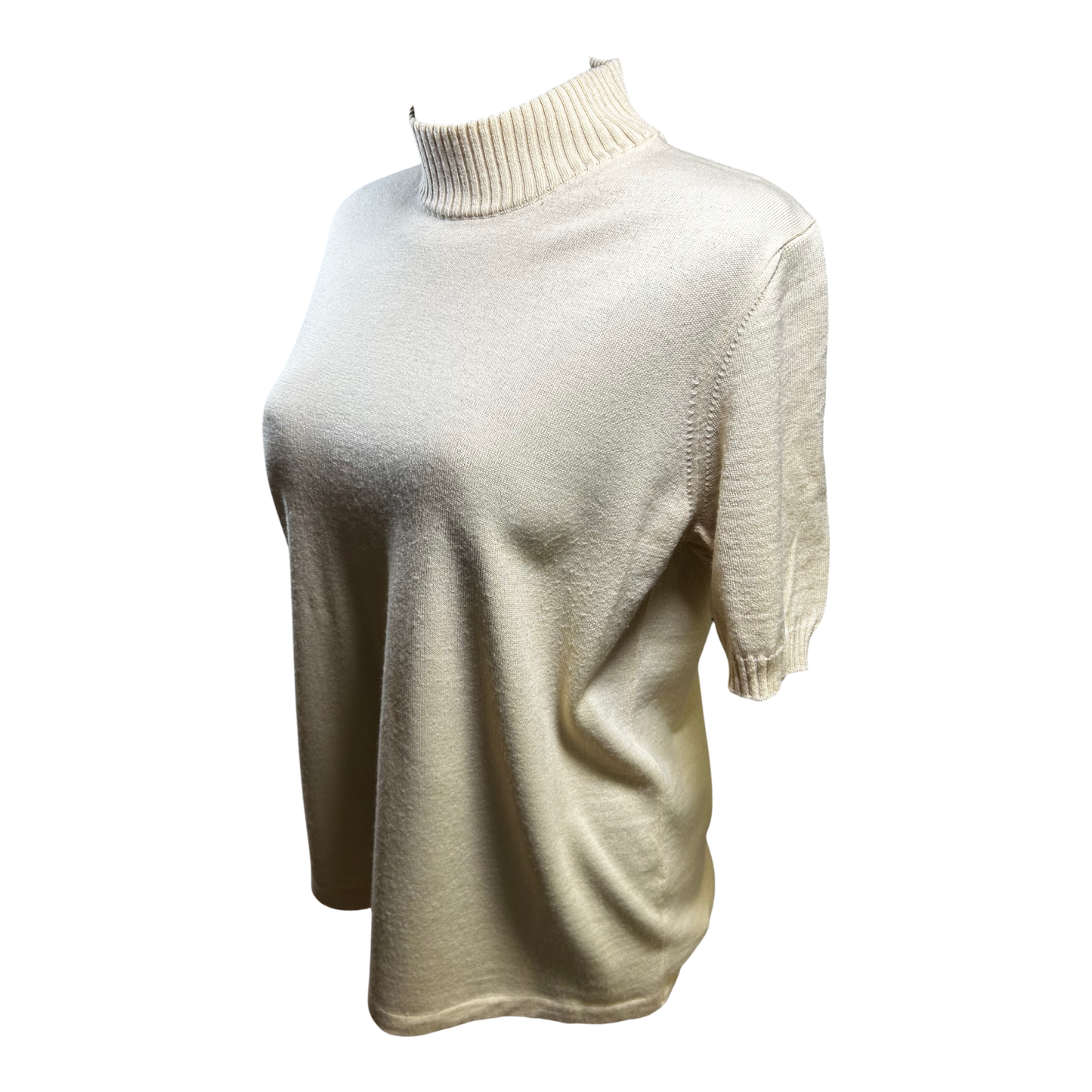 Second Hand Liebe Pullover Damen Gr 44 Creme Rollkragen Merinowolle Kurzarm