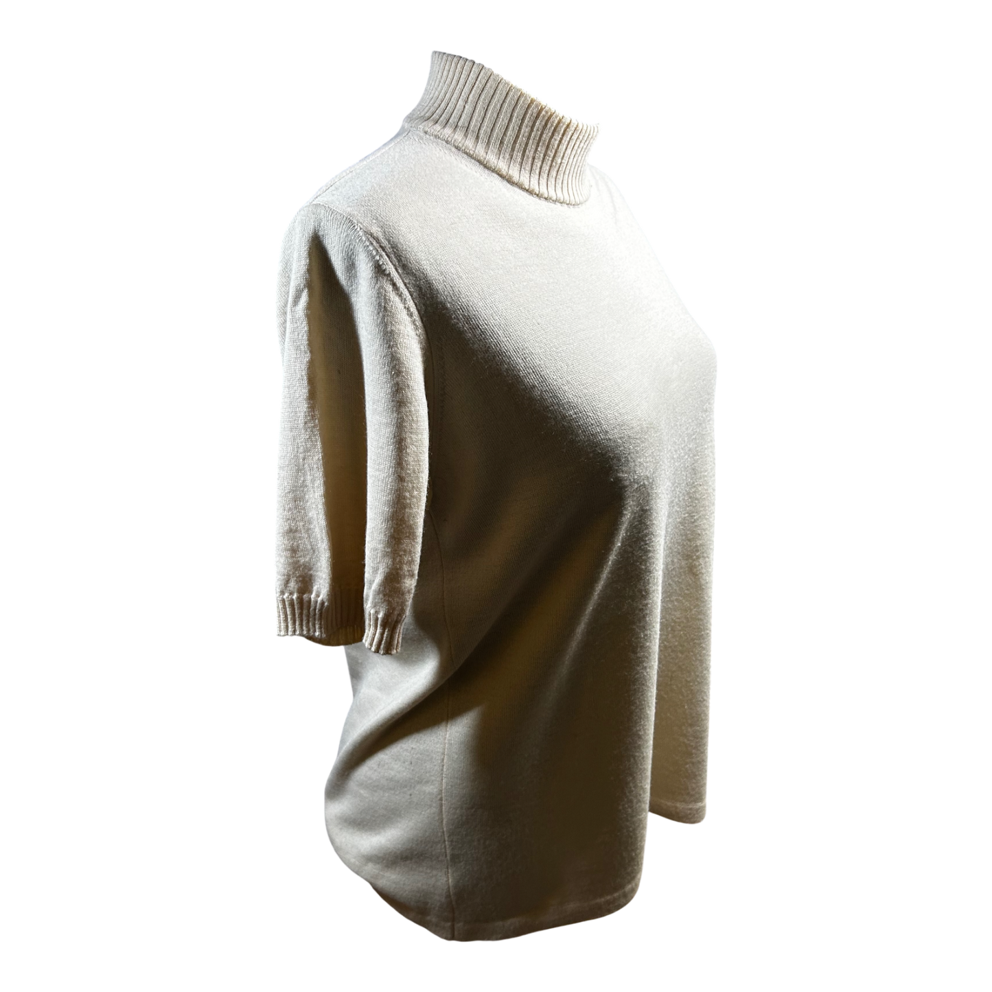 Second Hand Liebe Pullover Damen Gr 44 Creme Rollkragen Merinowolle Kurzarm