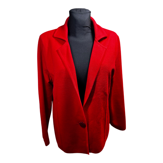 Damen Strickblazer Cardigan Rot Merinowolle Made in Italy Größe XL Elegant