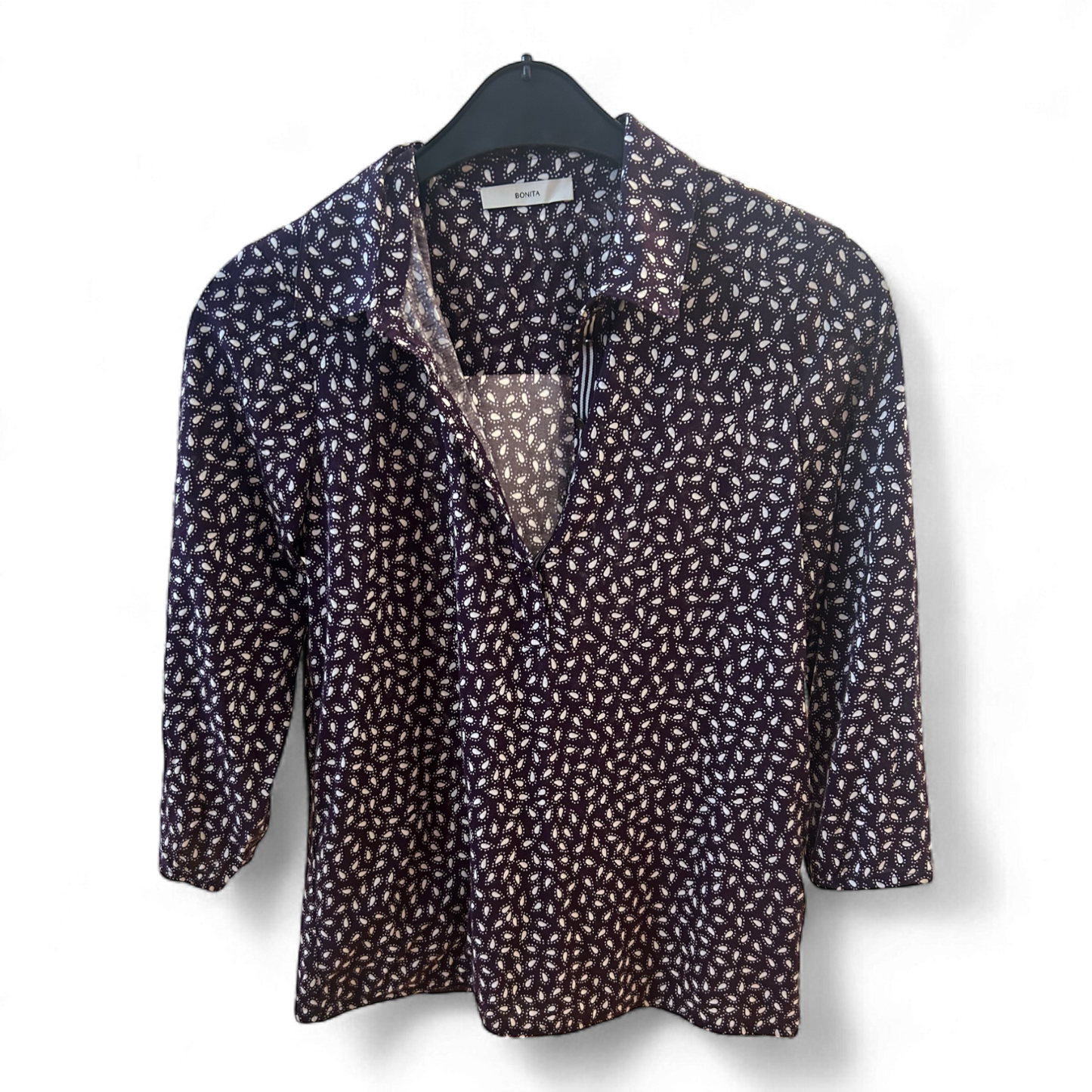 Bonita Bluse Violett Weiß S Muster Gummizug Baumwolle Modal Kragen